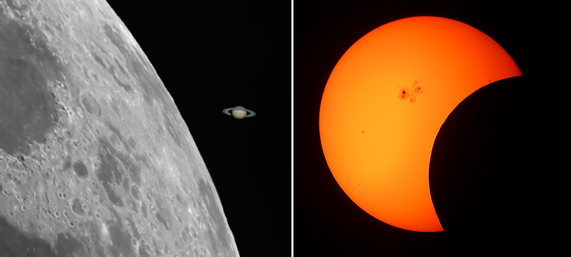 Månen og Saturn samt Solformørkelse